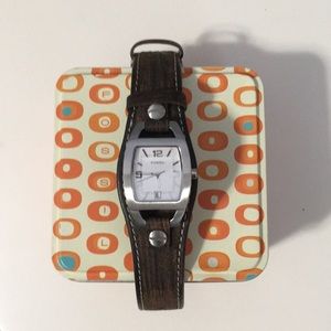 Fossil watch with brown leather band